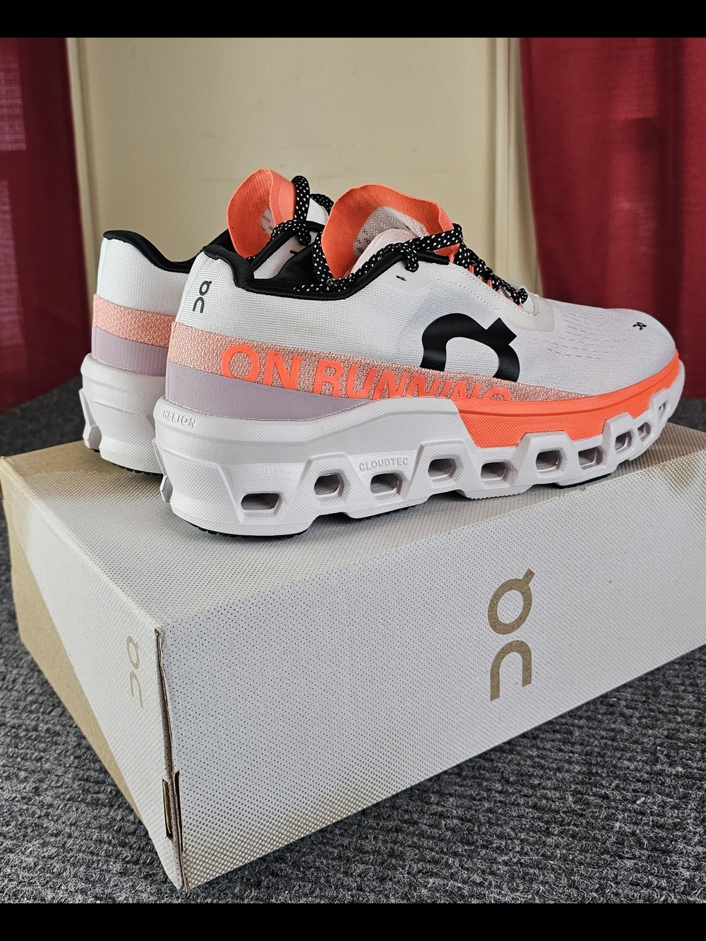 On Cloud Mens Cloudmonster 2 Running Shoes in White & Flame Orange New - Picture 4 of 7